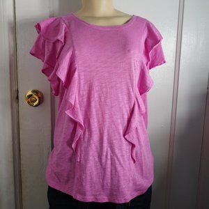 PINK Ruffle Crew Neck Tee Size: L NWT